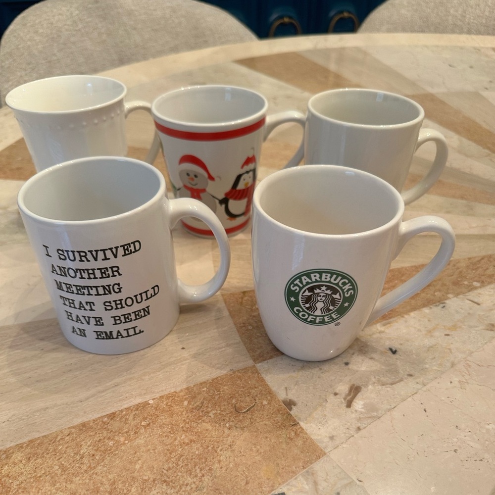 5 Coffee Cups or Mugs including Starbucks